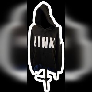 PINK Victoria's Secret Black Zip Hoodie with White Logo